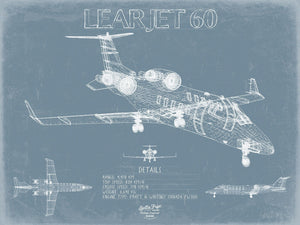 Bella Frye Learjet 60 Aircraft Blueprint Wall Art - Original Airplane Print