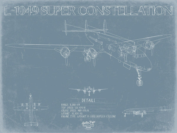 Bella Frye Lockheed L-1049 Super Constellation Aircraft Blueprint Wall Art - Original Airplane Print