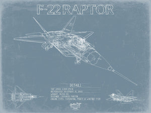 Bella Frye F-22 Raptor Aircraft Blueprint Wall Art - Original Fighter Plane Print