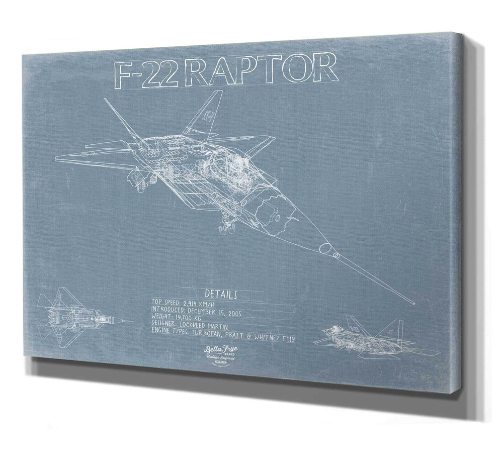 Bella Frye F-22 Raptor Aircraft Blueprint Wall Art - Original Fighter Plane Print