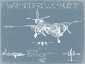 Bella Frye Martin B-26 Marauder Aircraft Blueprint Wall Art - Original Military Plane Print