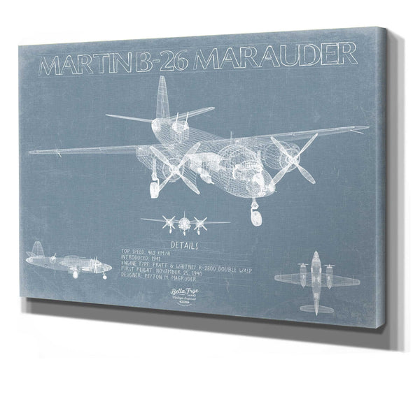 Bella Frye Martin B-26 Marauder Aircraft Blueprint Wall Art - Original Military Plane Print