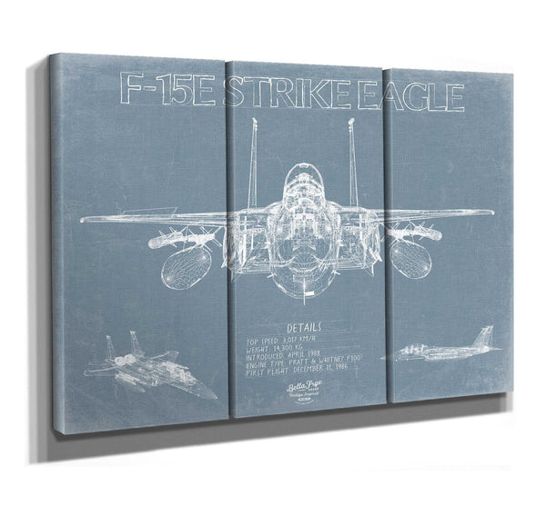 Bella Frye F-15E Strike Eagle Aircraft Blueprint Wall Art - Original Fighter Plane Print