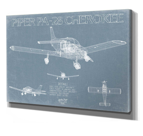 Bella Frye Piper PA-28 Cherokee Aircraft Blueprint Wall Art - Original Airplane Print