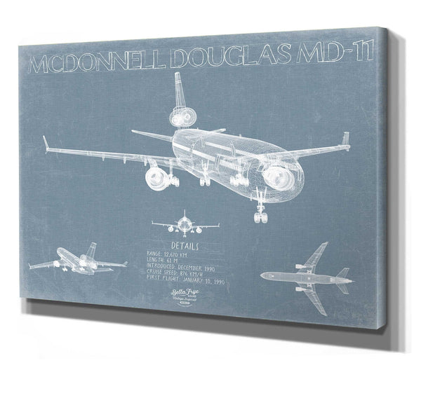 Bella Frye McDonnell Douglas MD-11 Aircraft Blueprint Wall Art - Original Aviation Plane Print