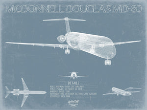 Bella Frye McDonnell Douglas MD-80 Aircraft Blueprint Wall Art - Original Aviation Plane Print