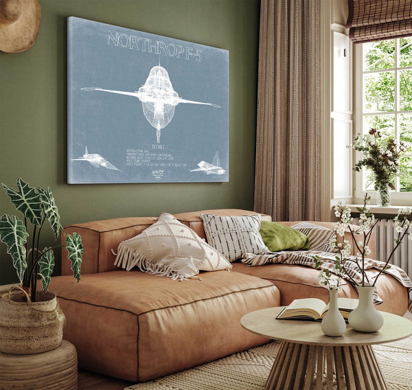 Bella Frye Northrop F-5 Aircraft Blueprint Wall Art - Original Fighter Plane Print