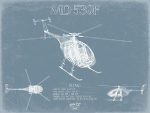 Bella Frye MD-530F Aircraft Blueprint Wall Art - Original Helicopter Print