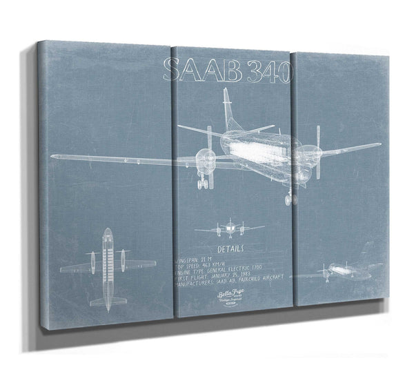 Bella Frye Saab 340 Aircraft Blueprint Wall Art - Original Plane Print