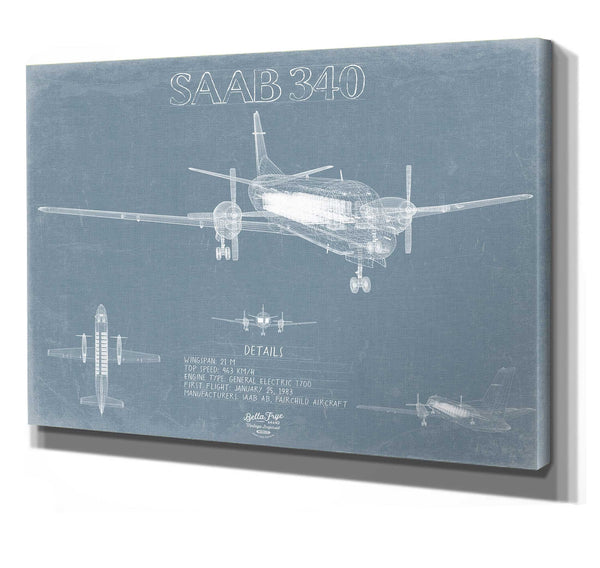 Bella Frye Saab 340 Aircraft Blueprint Wall Art - Original Plane Print