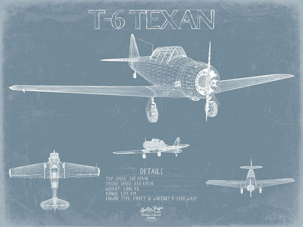 Bella Frye T-6 Texan Blueprint Wall Art - Original Airplane Print