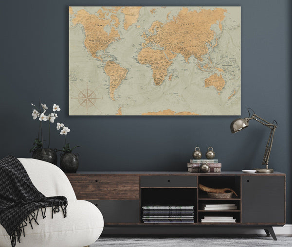 Bella Frye World Map Wall Art - Original Canvas World Map with Pins 11