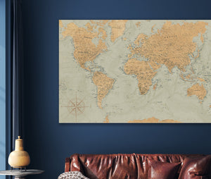 Bella Frye World Map Wall Art - Original Canvas World Map with Pins 11