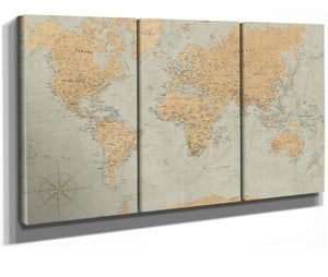 Bella Frye World Map Wall Art - Original Canvas World Map with Pins 11