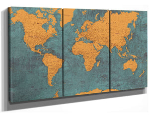 Bella Frye Large World Map Wall Art - Original Canvas World Map with Pushpins 10