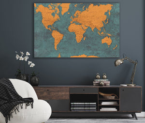 Bella Frye Large World Map Wall Art - Original Canvas World Map with Pushpins 10