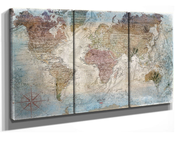 Bella Frye Large World Map Wall Art - Original Canvas World Map with Pushpins 2