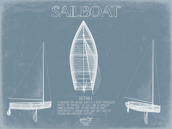 Bella Frye Sailboat Blueprint Wall Art - Original Sailing Maritime Print