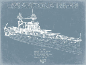 Bella Frye USS Arizona BB-39 Blueprint Wall Art - Original Carrier Print