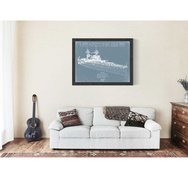 Bella Frye USS Arizona BB-39 Blueprint Wall Art - Original Carrier Print