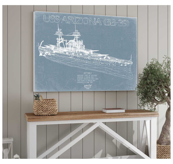 Bella Frye USS Arizona BB-39 Blueprint Wall Art - Original Carrier Print