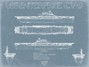 Bella Frye USS Enterprise CV-6 Blueprint Wall Art - Original Carrier Print