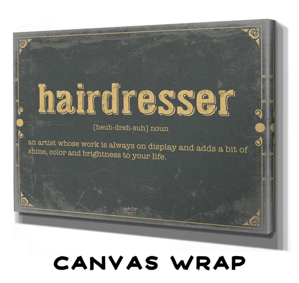 Bella Frye Hairdresser Word Definition Wall Art - Gift for Hairdresser Dictionary Artwork