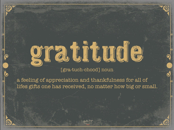 Bella Frye Gratitude Word Definition Wall Art - Gift for Gratitude Dictionary Artwork