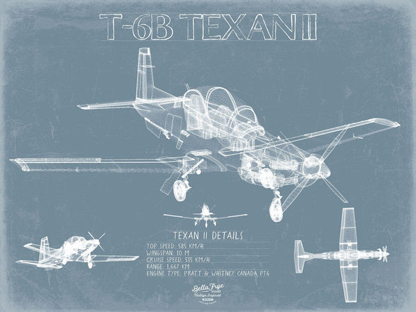 Bella Frye T-6B Texan II Blueprint Wall Art - Original Airplane Print