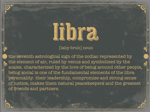 Bella Frye Libra Word Definition Wall Art - Gift for Libra Dictionary Artwork