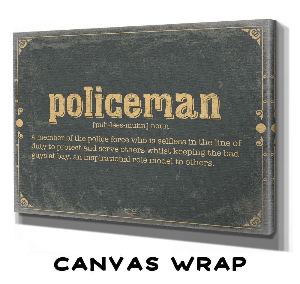 Bella Frye Policeman Word Definition Wall Art - Gift for Policeman Dictionary Artwork