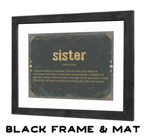 Bella Frye Sister Word Definition Wall Art - Gift for Sister Dictionary Artwork