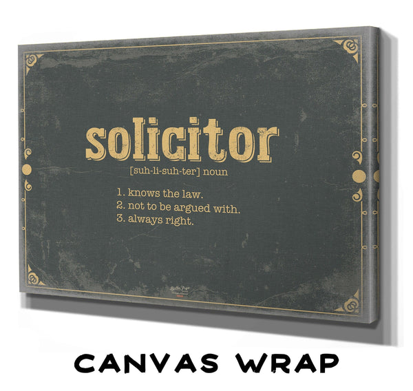 Bella Frye Solicitor Word Definition Wall Art - Gift for Solicitor Dictionary Artwork