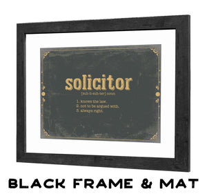 Bella Frye Solicitor Word Definition Wall Art - Gift for Solicitor Dictionary Artwork