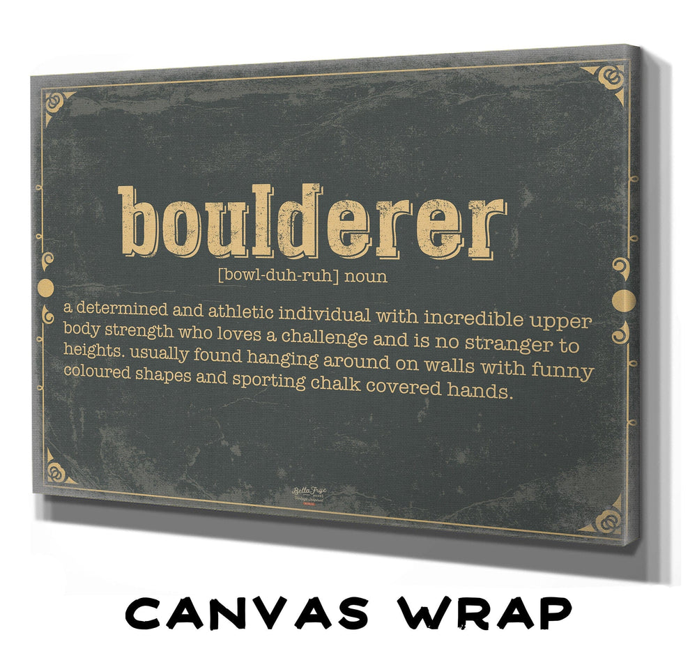 Bella Frye Boulderer Word Definition Wall Art - Gift for Rock Climber Dictionary Artwork