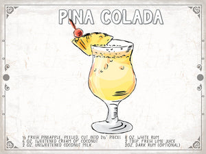 Bella Frye Pina Colada Cocktail Recipe Wall Art - Beverage Artwork