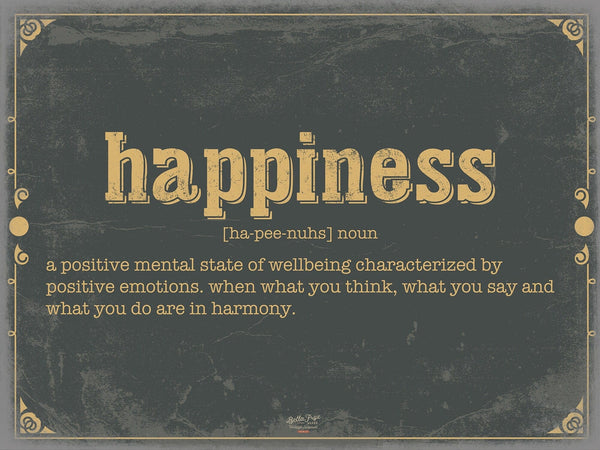 Bella Frye Happiness Word Definition Wall Art - Gift for Happiness Dictionary Artwork