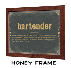 Bella Frye Bartender Word Definition Wall Art - Gift for Bartender Dictionary Artwork