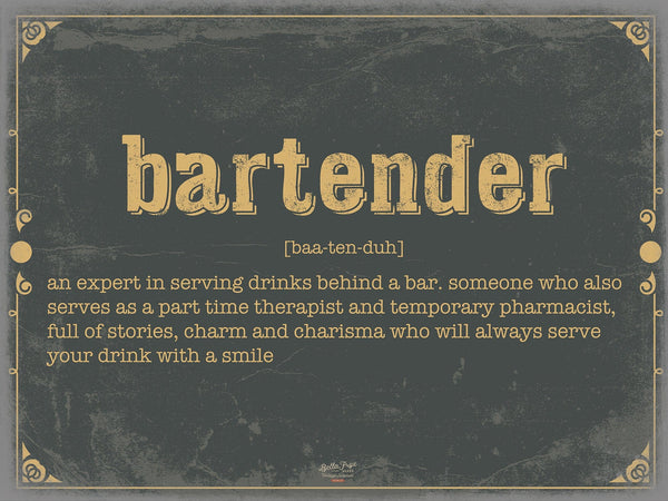 Bella Frye Bartender Word Definition Wall Art - Gift for Bartender Dictionary Artwork