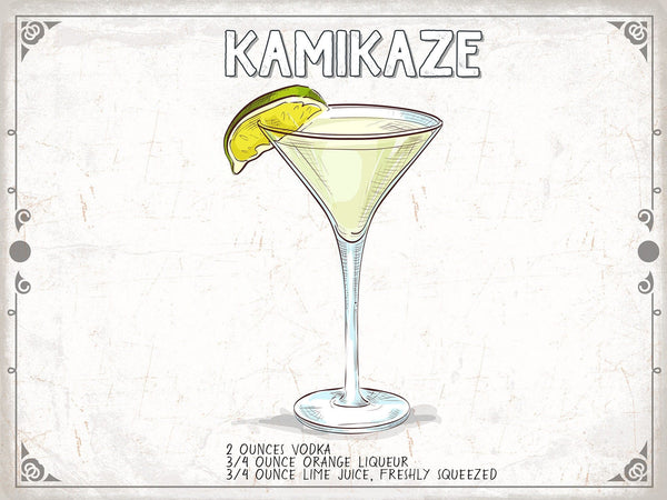 Bella Frye Kamikaze Cocktail Recipe Wall Art - Beverage Artwork