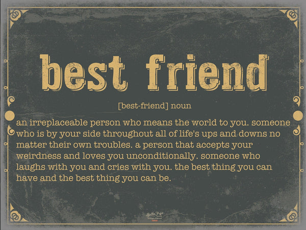 Bella Frye Best Friend Word Definition Wall Art - Gift for Best Friend Dictionary Artwork