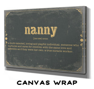 Bella Frye Nanny Word Definition Wall Art - Gift for Nanny Dictionary Artwork