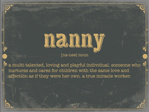 Bella Frye Nanny Word Definition Wall Art - Gift for Nanny Dictionary Artwork