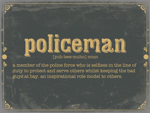 Bella Frye Policeman Word Definition Wall Art - Gift for Policeman Dictionary Artwork