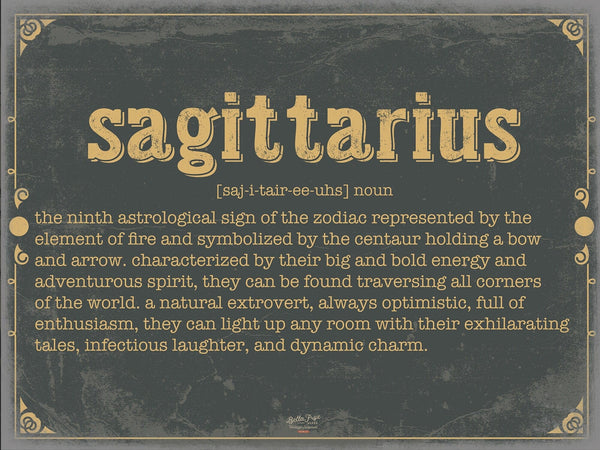 Bella Frye Sagittarius Word Definition Wall Art - Gift for Sagittarius Dictionary Artwork