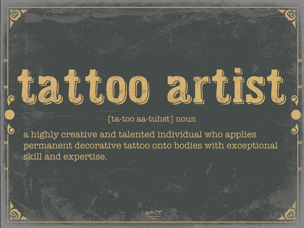 Bella Frye Tattoo Artist Word Definition Wall Art - Gift for Tattoo Artist Dictionary Artwork