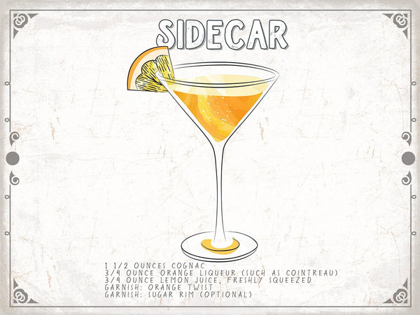 Bella Frye Sidecar Cocktail Recipe Wall Art - Beverage Artwork