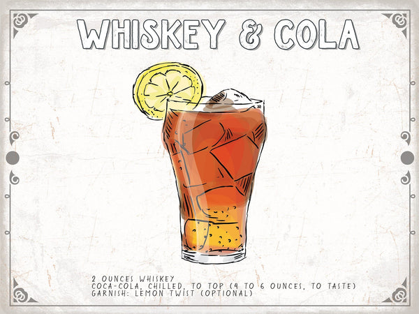 Bella Frye Whiskey & Cola Cocktail Recipe Wall Art - Beverage Artwork