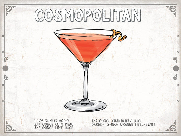 Bella Frye Cosmopolitan Cocktail Recipe Wall Art - Beverage Artwork