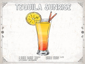 Bella Frye Tequila Sunrise Cocktail Recipe Wall Art - Beverage Artwork